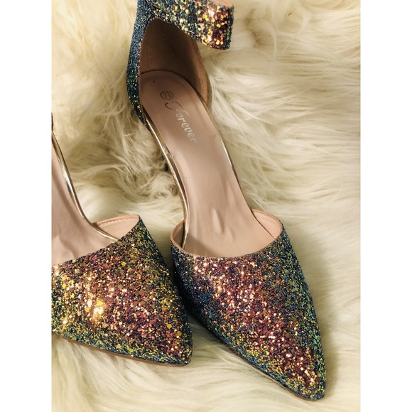 Forever Glitter Women's Ankle Strap Heels Rose Gold Green Wicked Ombre  Size 7.5 - Picture 6 of 16